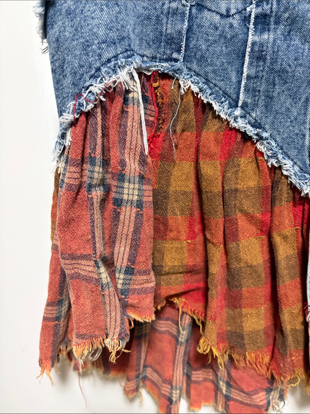 Oli & Hali Light Blue Denim Vest with Mixed Plaid - Picture 3 of 6